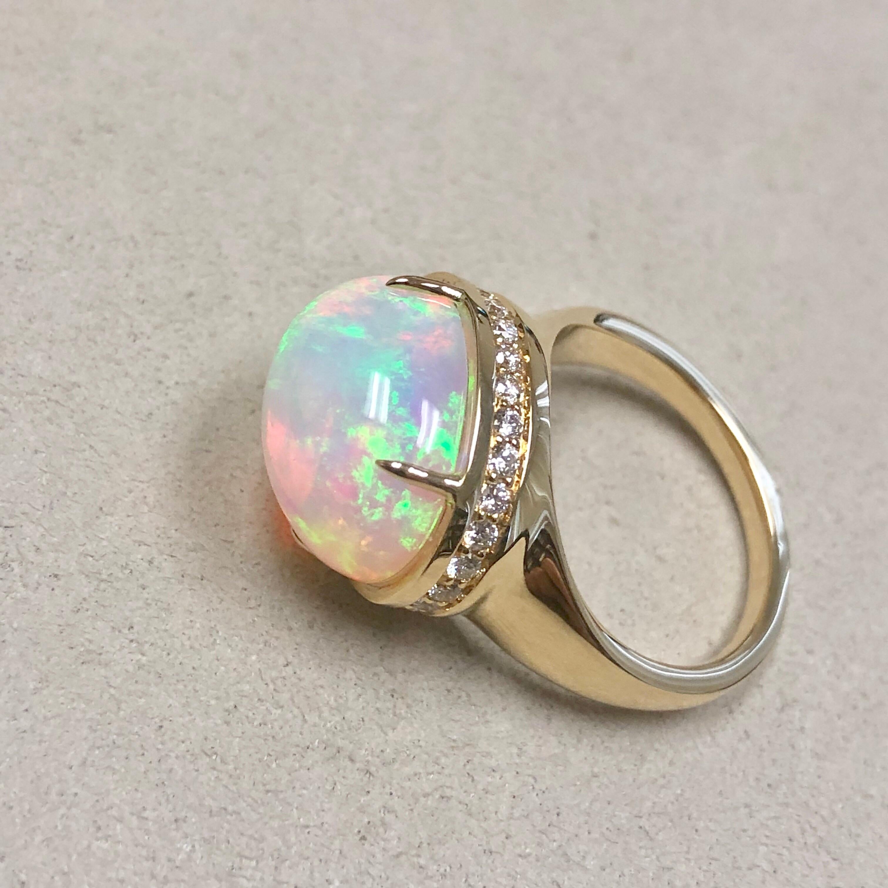 Syna Ethiopian Opal Yellow Gold Ring with Champagne Diamonds In New Condition In Fort Lee, NJ