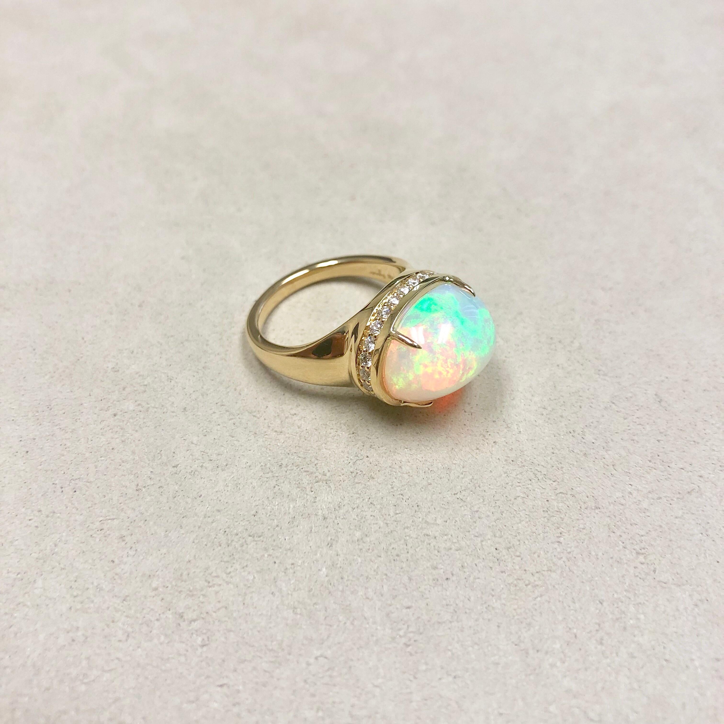 Women's Syna Ethiopian Opal Yellow Gold Ring with Champagne Diamonds