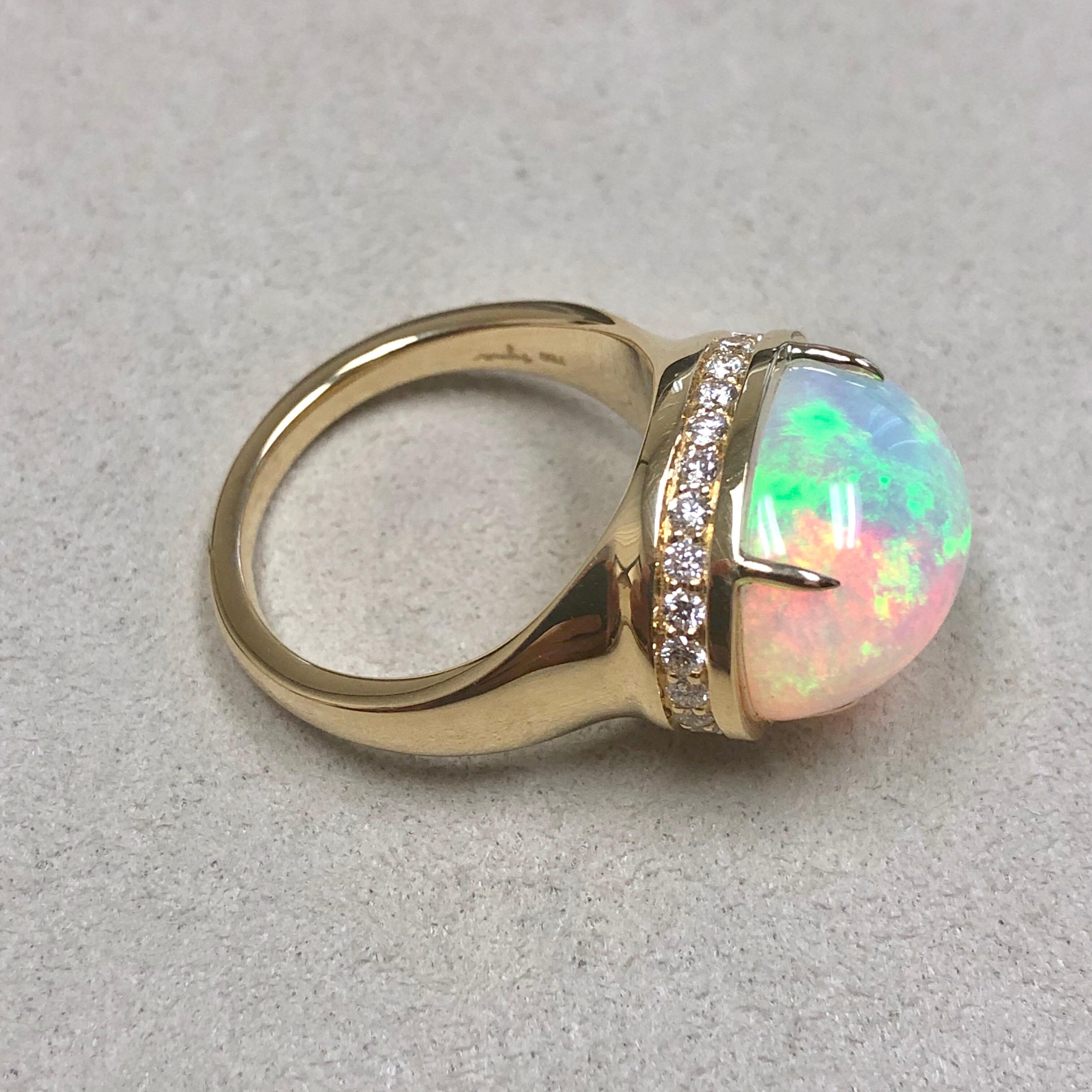 Syna Ethiopian Opal Yellow Gold Ring with Champagne Diamonds 3