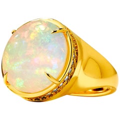 Syna Ethiopian Opal Yellow Gold Ring with Champagne Diamonds