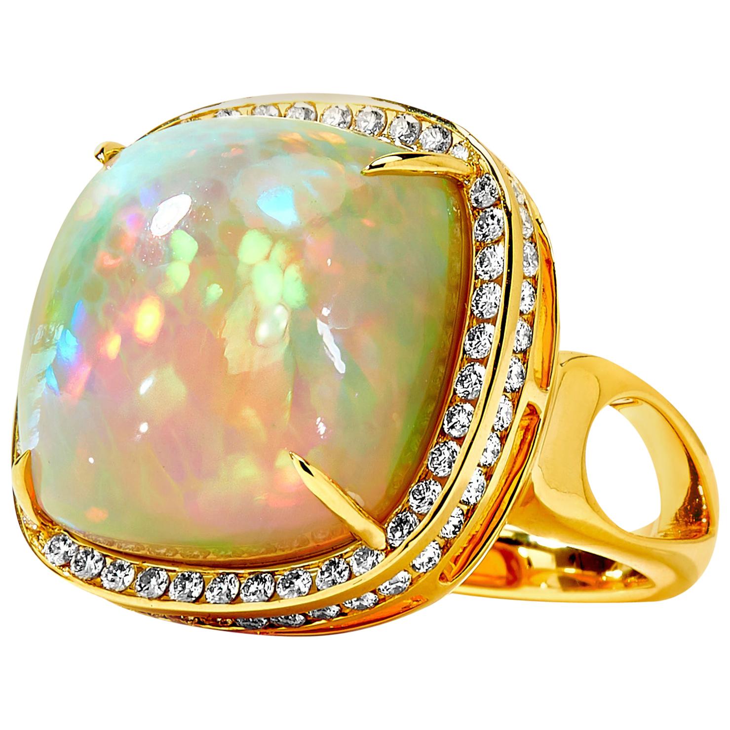 Syna Ethiopian Opal Yellow Gold Ring with Champagne Diamonds