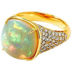 Syna Ethiopian Opal Yellow Gold Ring with Diamonds