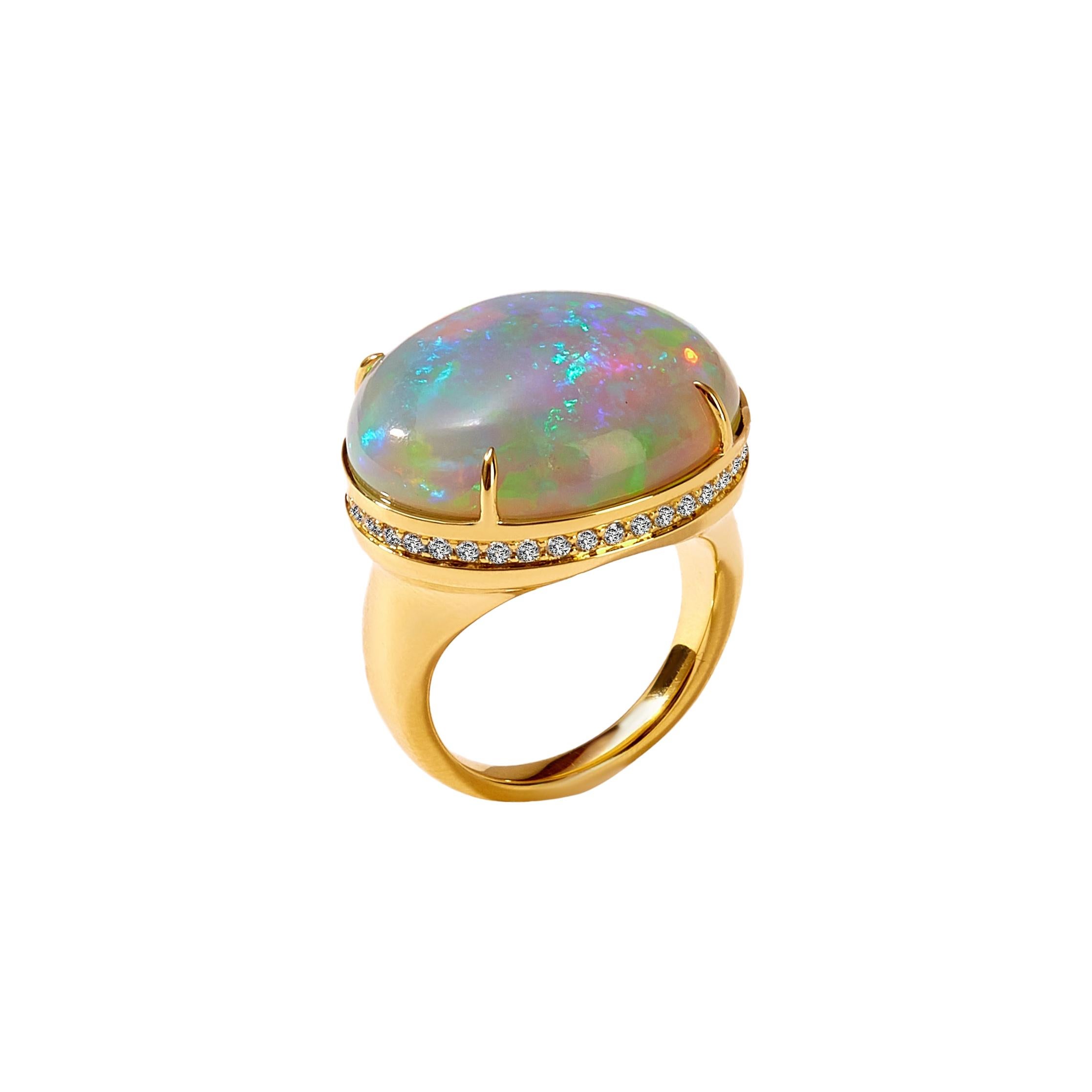 Syna Ethiopian Opal Yellow Gold Ring with Champagne Diamonds