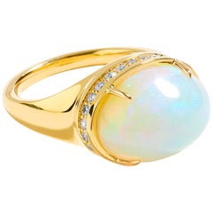 Syna Ethiopian Opal Yellow Gold Ring with Champagne Diamonds