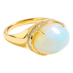 Syna Ethiopian Opal Yellow Gold Ring with Champagne Diamonds