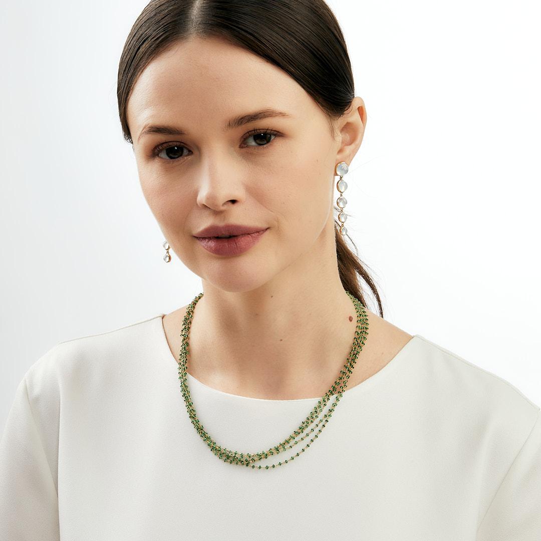 Contemporain Syna Collier de perles torsadé à cinq brins en tsavorite en vente