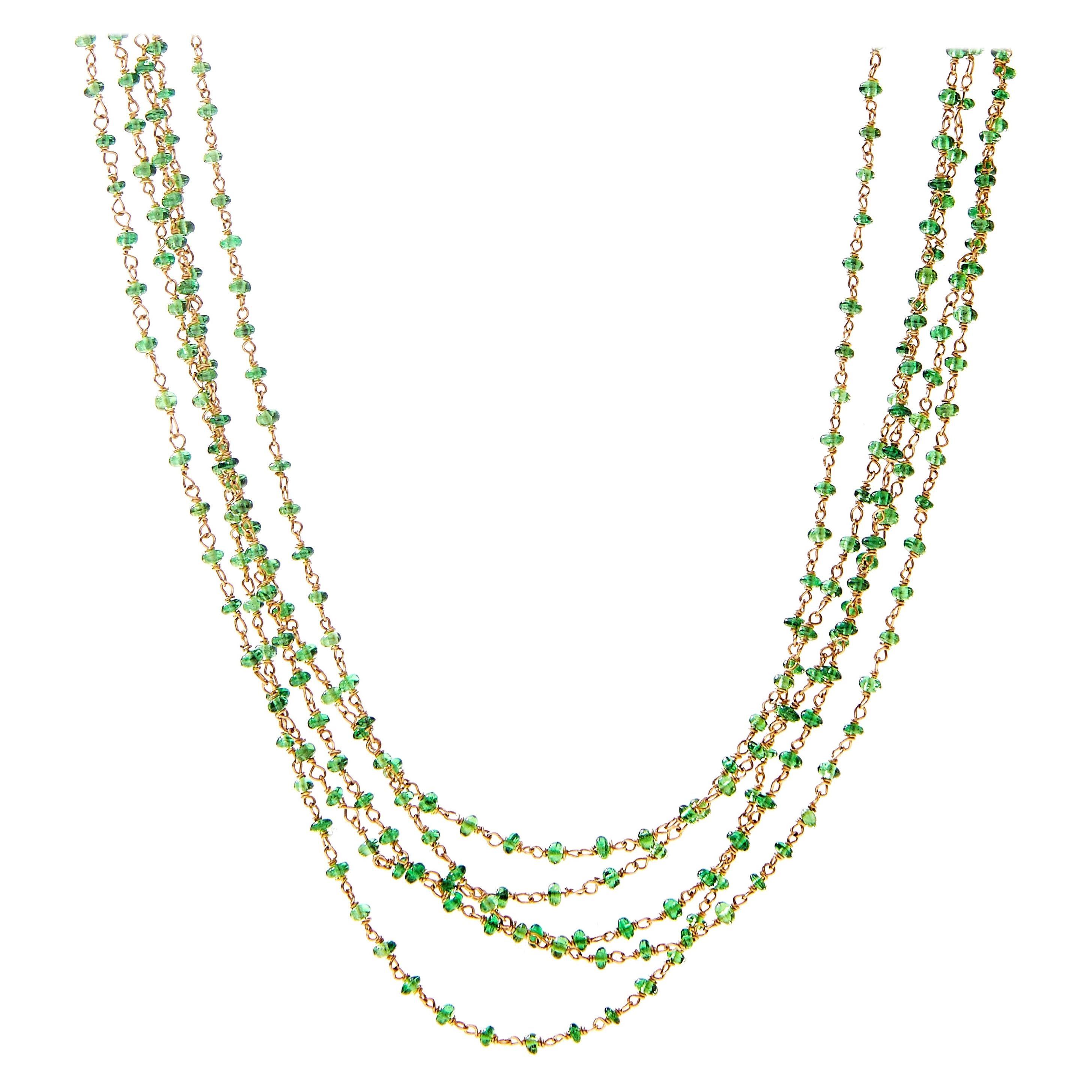 Fünfreihige Torsade-Perlenkette mit Tsavorit in Schildpattform