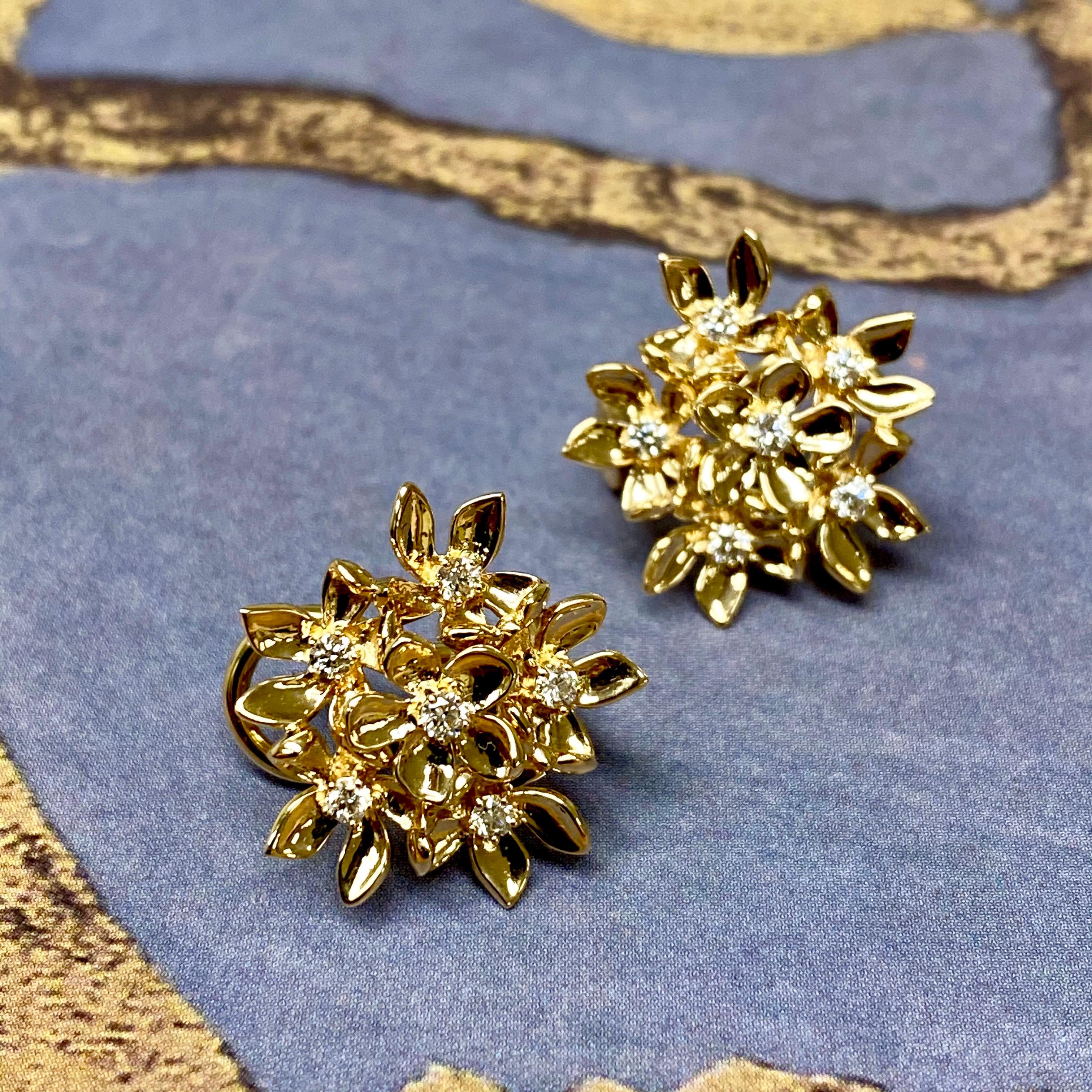 Round Cut Syna Flower Bunch Earrings with Diamonds