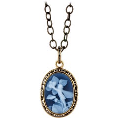 Syna Flower Girl Cameo Yellow Gold Pendant with Black Diamonds