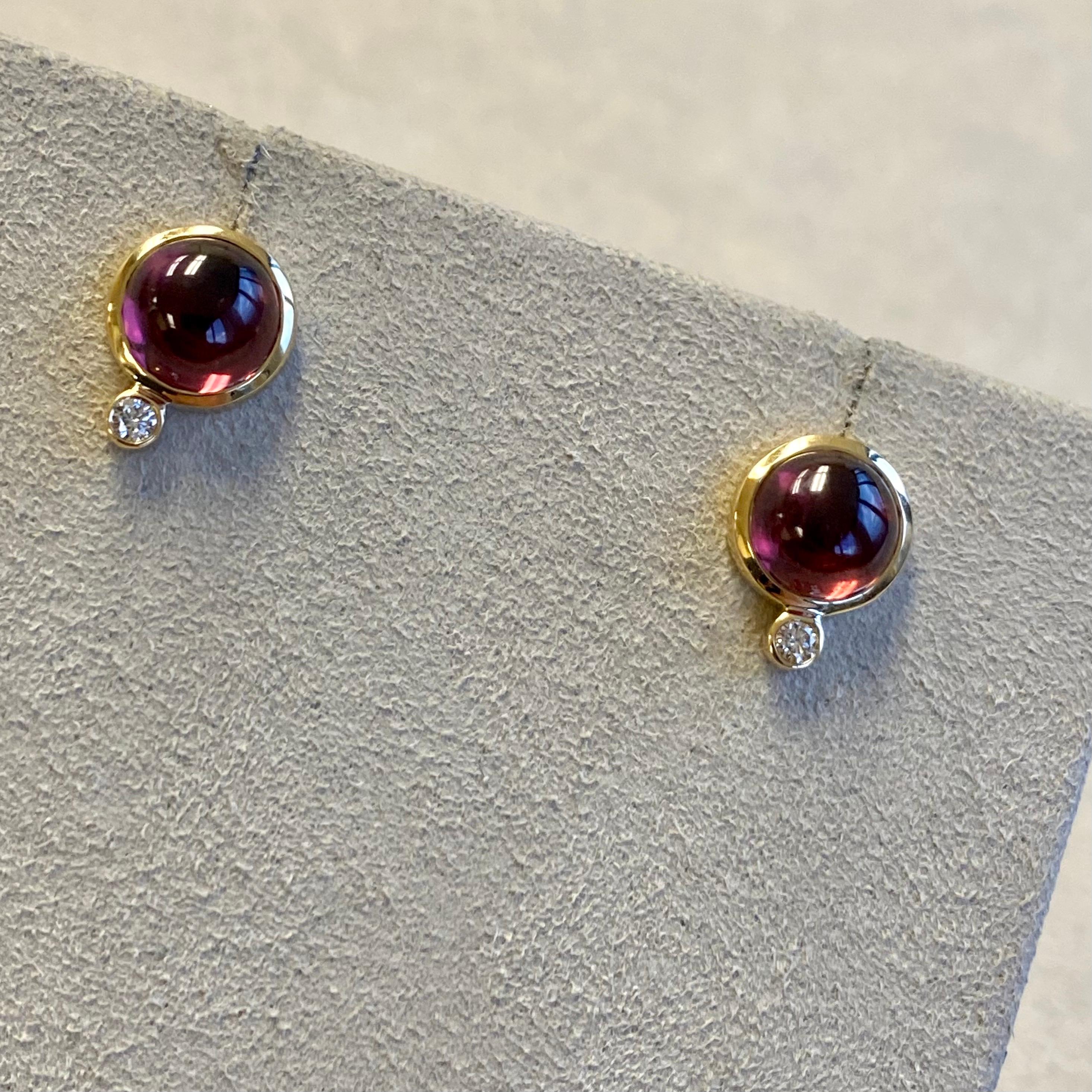 Contemporary Syna Garnet Yellow Gold Baubles Earrings with Diamonds For Sale