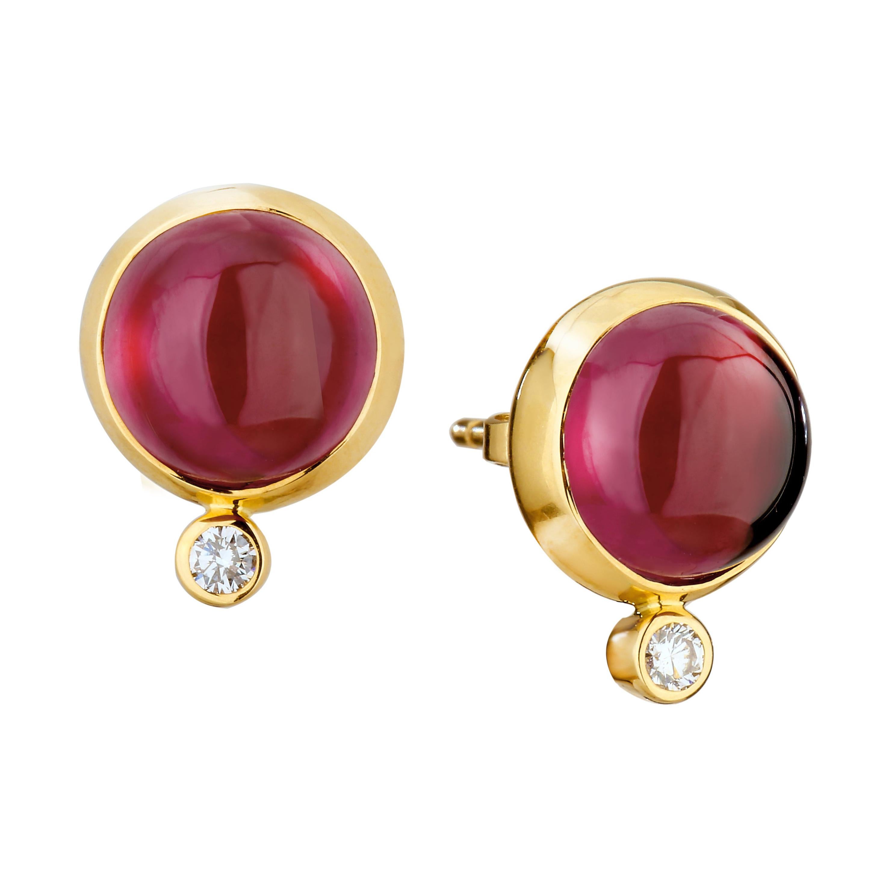 Syna Garnet Yellow Gold Baubles Earrings with Diamonds For Sale