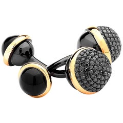 Syna Gold and Oxidized Silver Cuff Links with Black Diamonds and Black Onyx