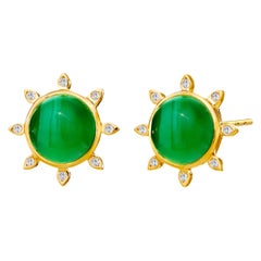 Boucles d'oreilles Syna en or jaune et calcédoine verte avec diamants