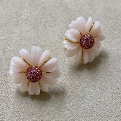 Syna Hand Crafted Pastel Pink Opal Flower Earrings with Pink Sapphires