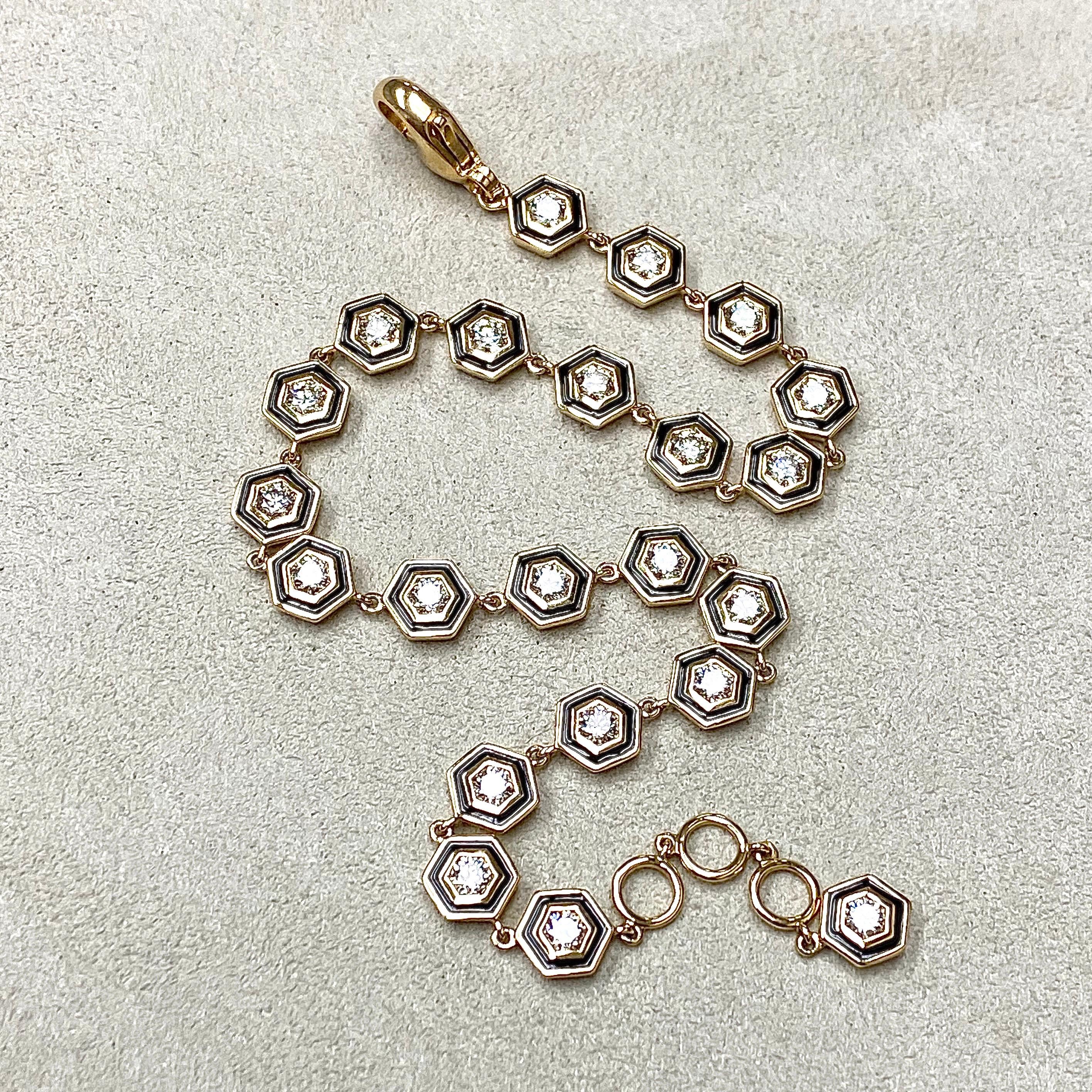 Contemporain Bracelet hexagonal Syna en émail et diamants en vente