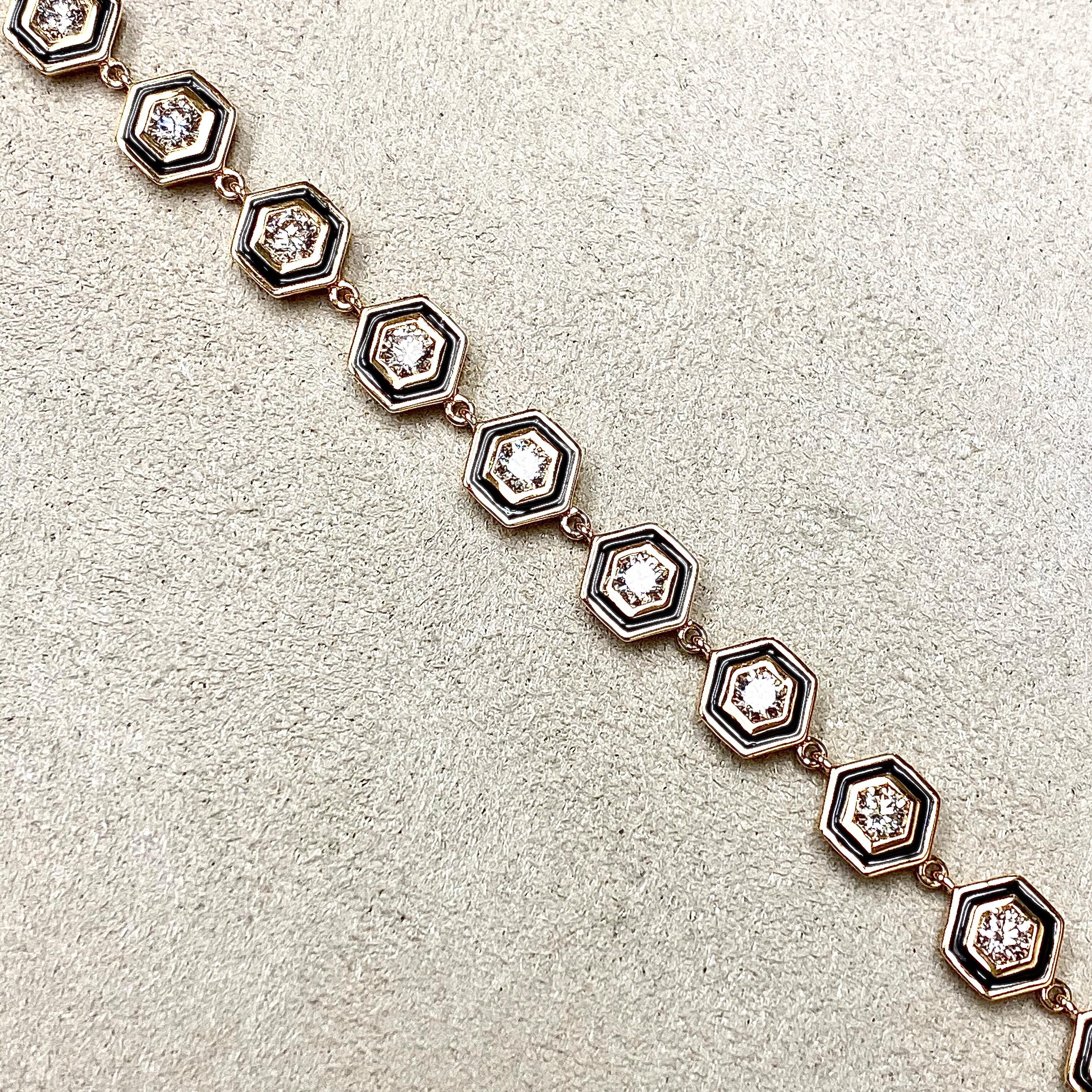 Bracelet hexagonal Syna en émail et diamants Neuf - En vente à Fort Lee, NJ