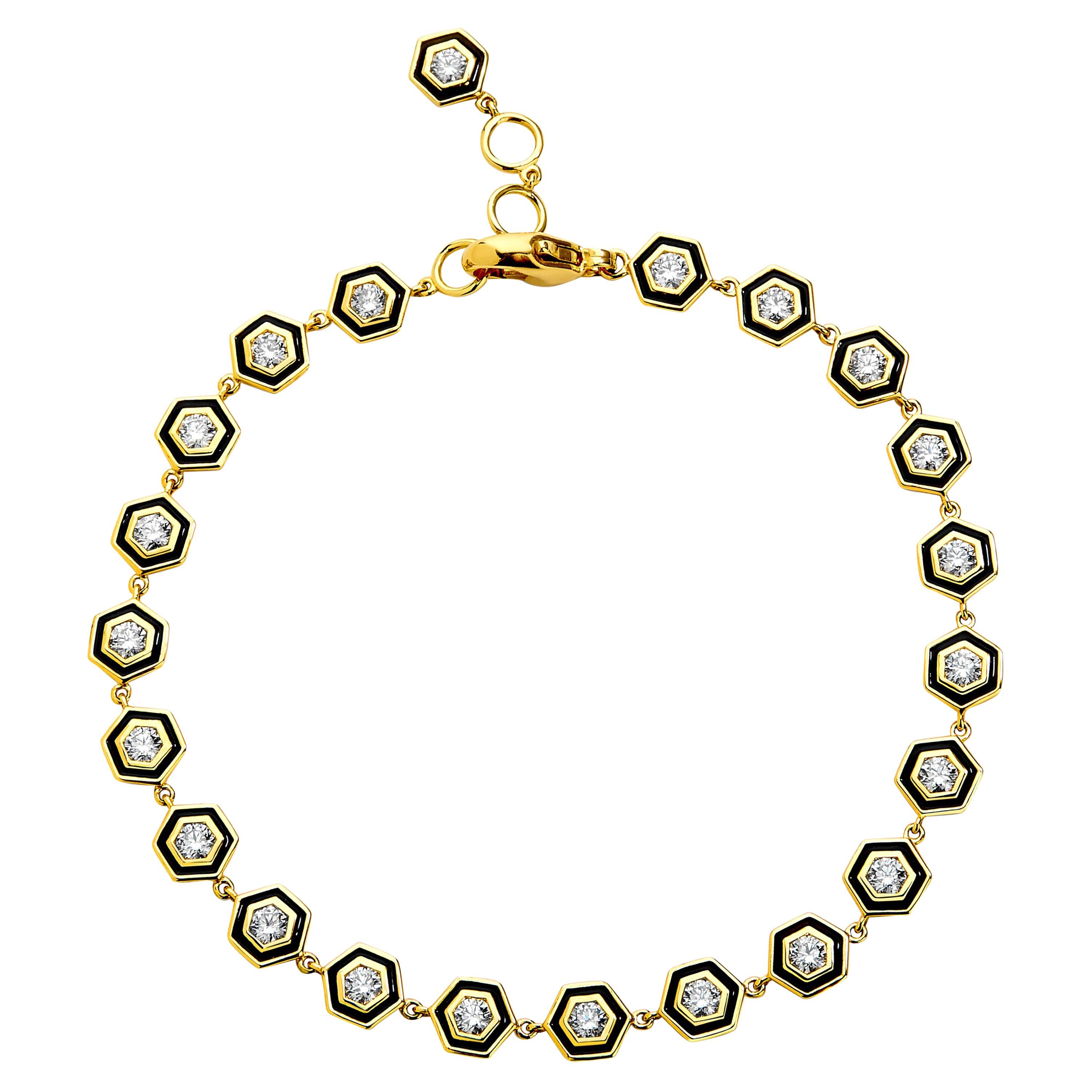 Syna Hexagon Enamel Bracelet with Diamonds For Sale