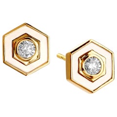Syna Hexagon Mother of Pearl Studs with Diamonds
