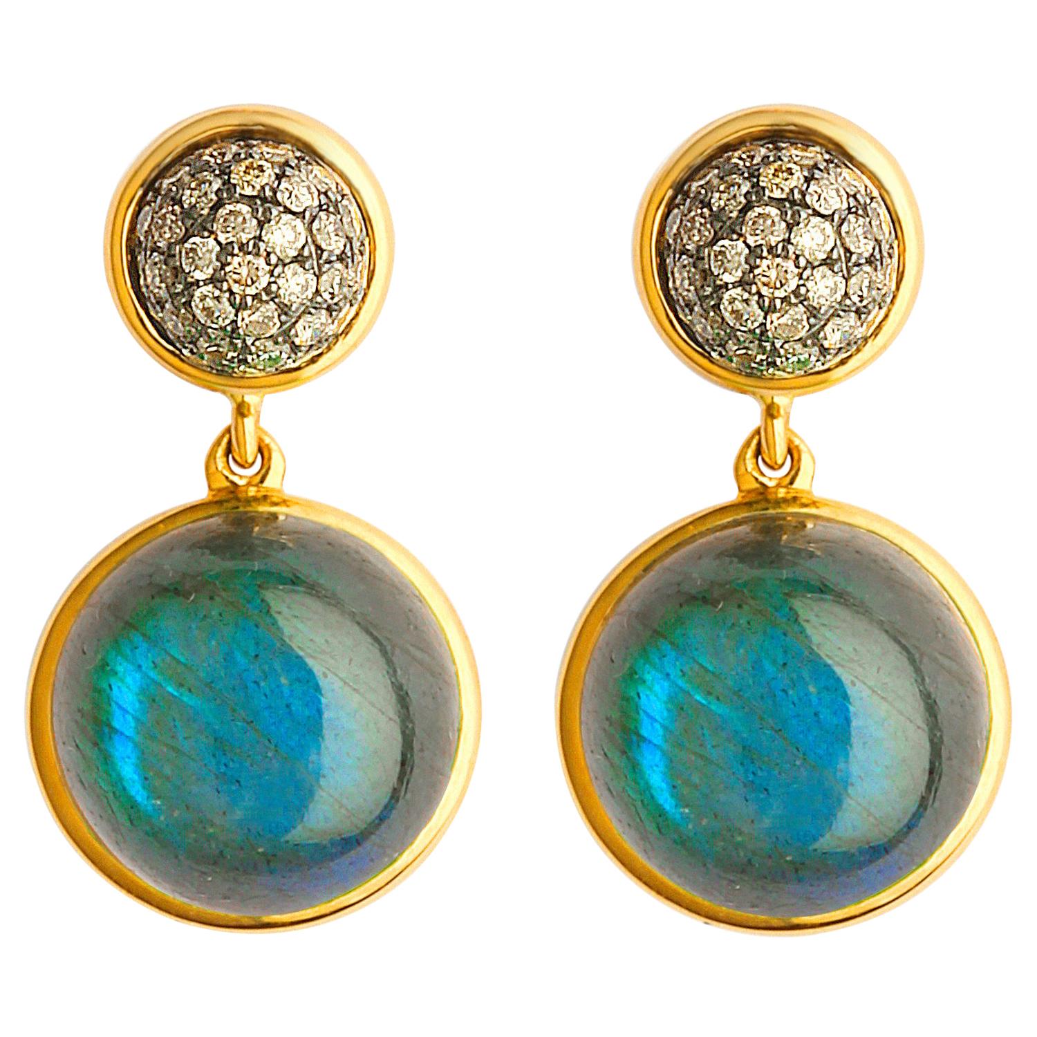 Syna Labradorite Yellow Gold Baubles Earrings with Diamonds