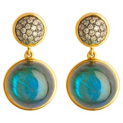 Syna Labradorite Yellow Gold Baubles Earrings with Champagne Diamonds