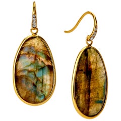Syna Labradorite Yellow Gold Earrings with Champagne Diamonds