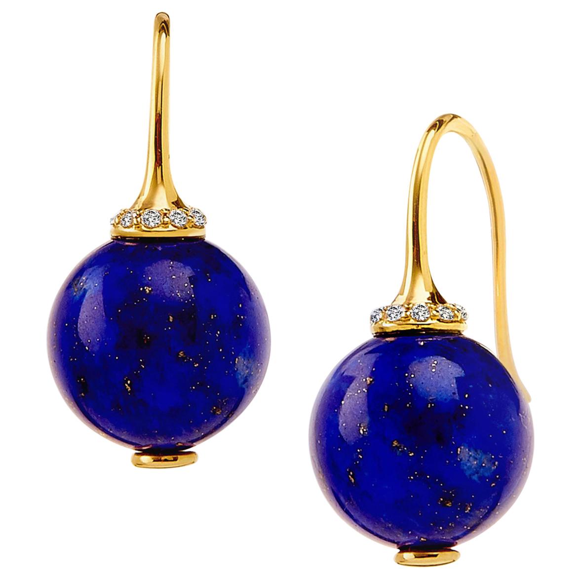 Syna Lapis Lazuli Earrings with Diamonds For Sale