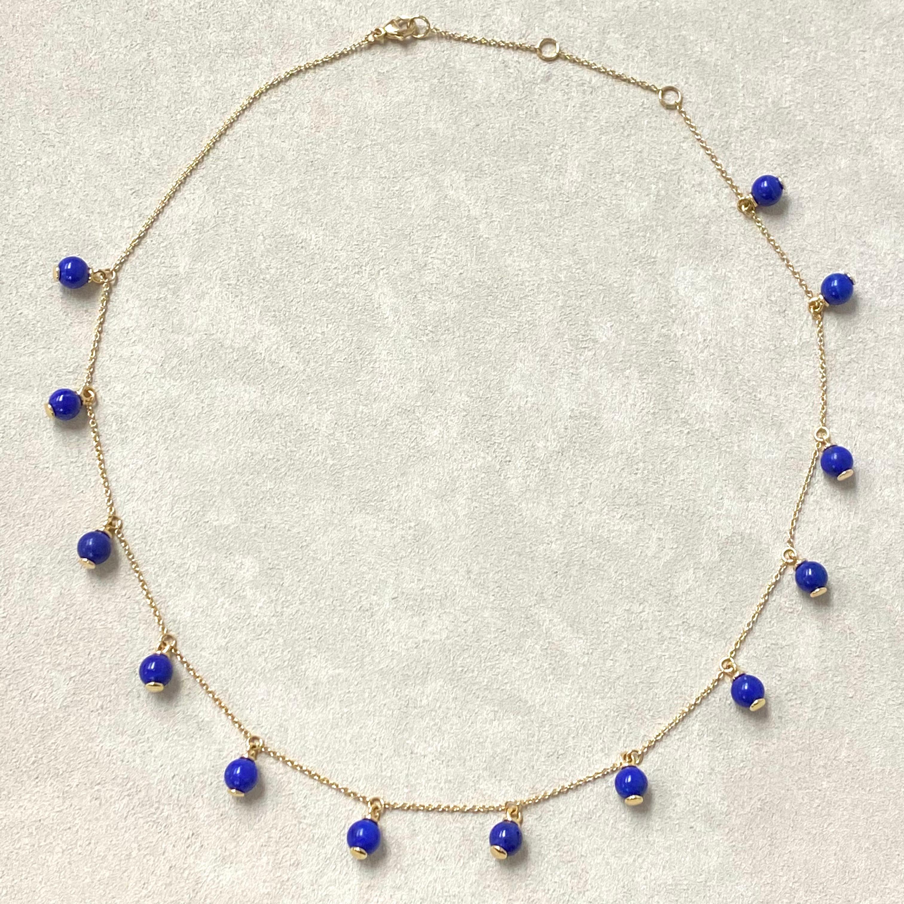 Created in 18 karat yellow gold
18 inch length
Lapis Lazuli  beads 20 carats approx.
18kyg lobster clasp
Limited edition

Fashioned from lustrous 18 karat yellow gold, this distinguished necklace boasts a stately 18 inch length with magnificent