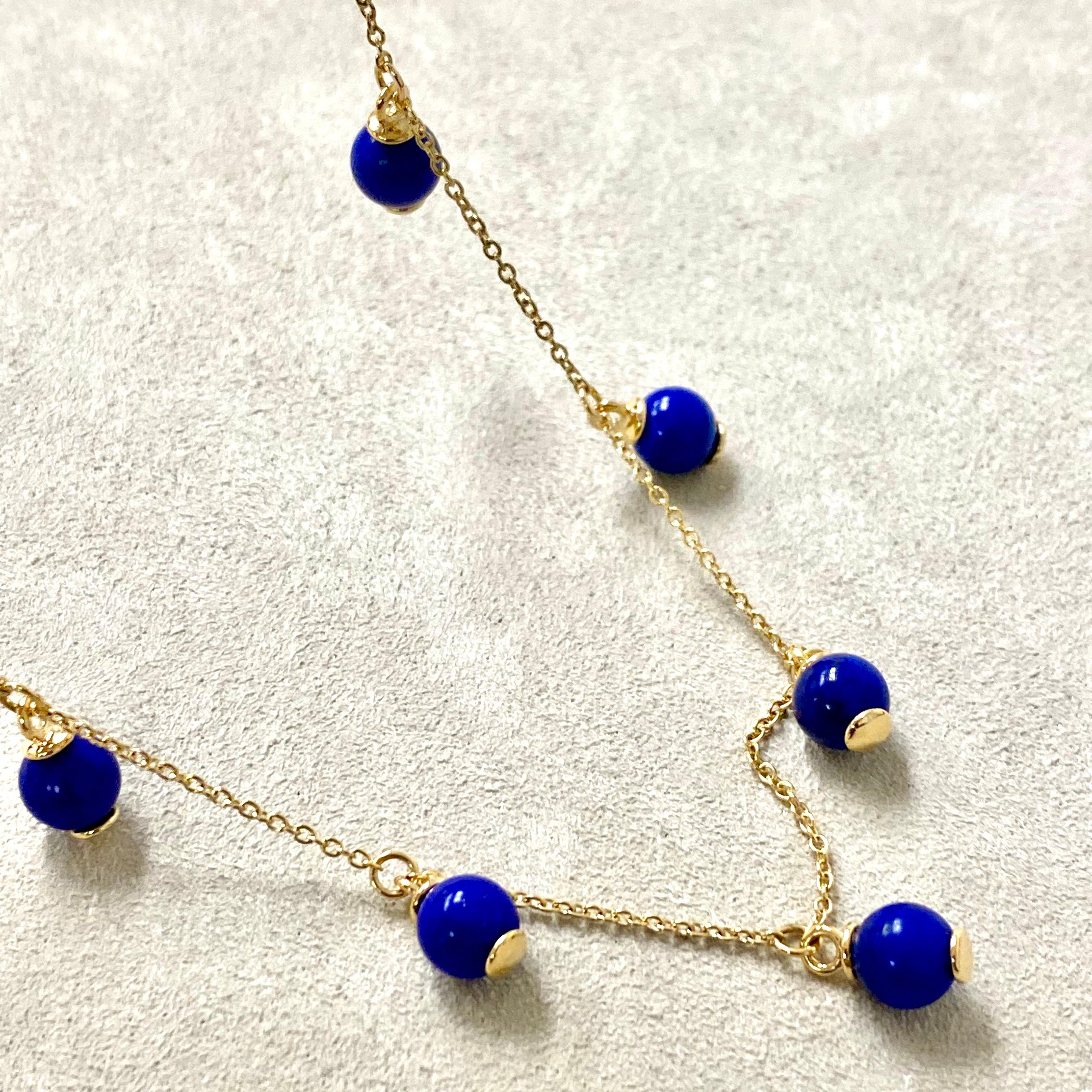 Contemporary Syna Lapis Lazuli Yellow Gold Bead Necklace
