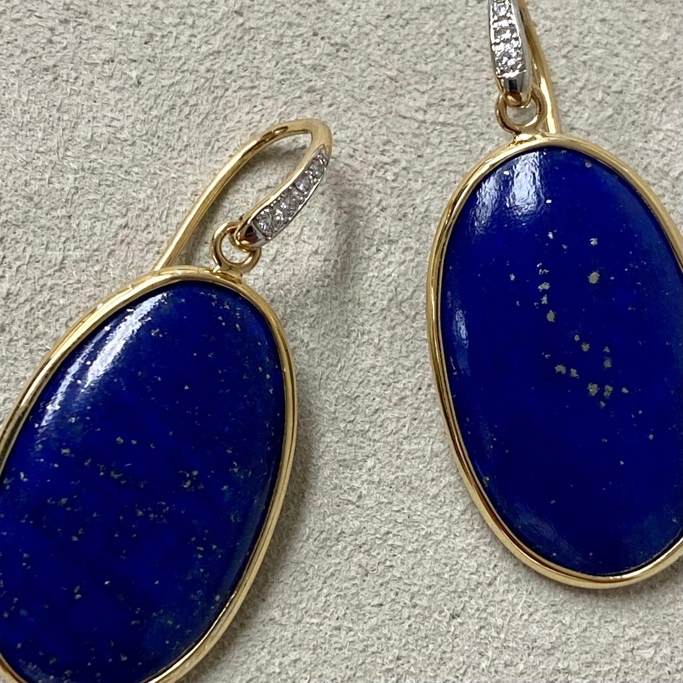 Contemporary Syna Lapis Lazuli Yellow Gold Earrings with Champagne Diamonds