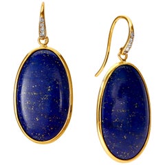 Syna Lapis Lazuli Yellow Gold Earrings with Champagne Diamonds