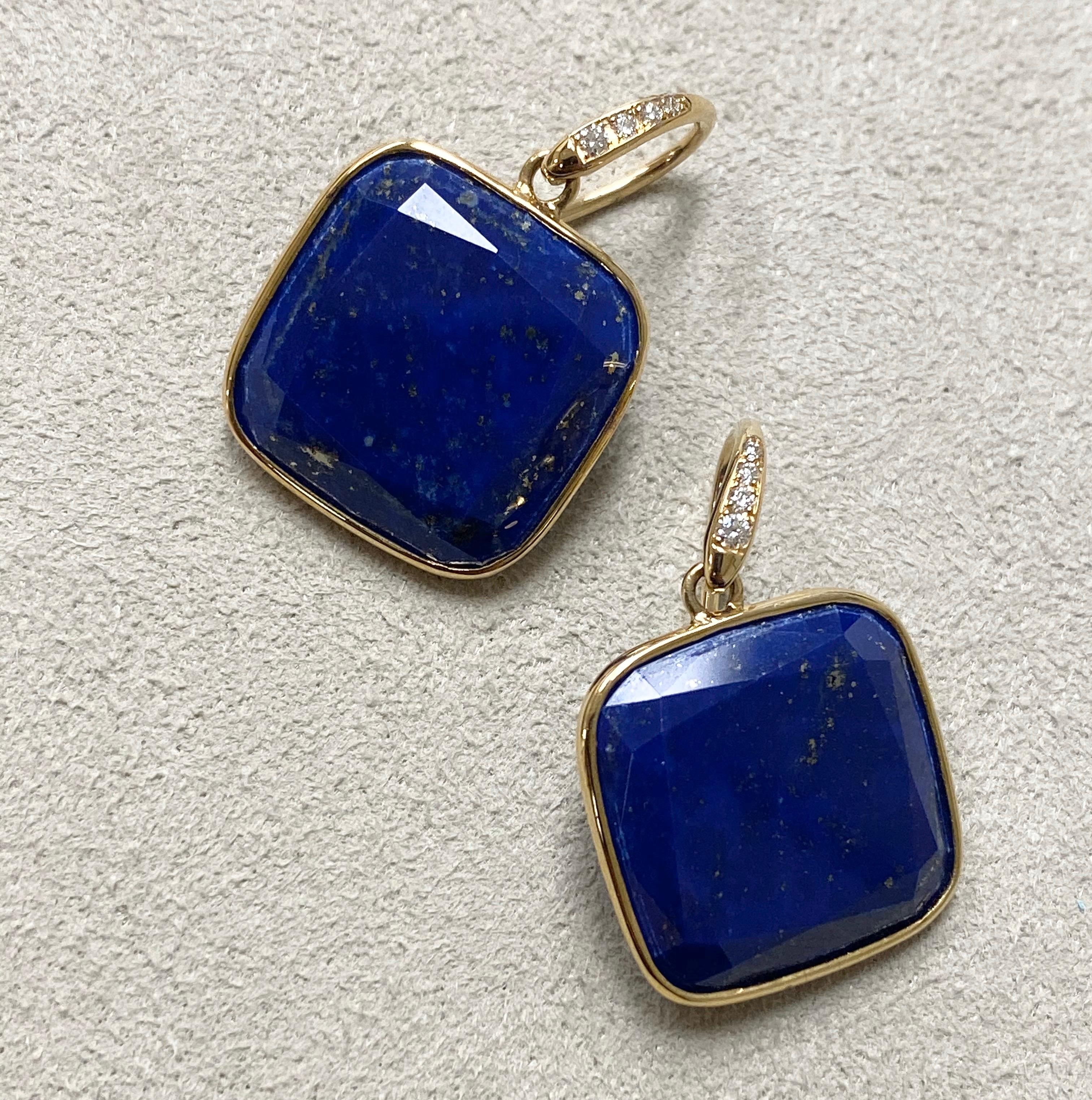 Contemporary Syna Lapis Lazuli Yellow Gold Earrings with Diamonds
