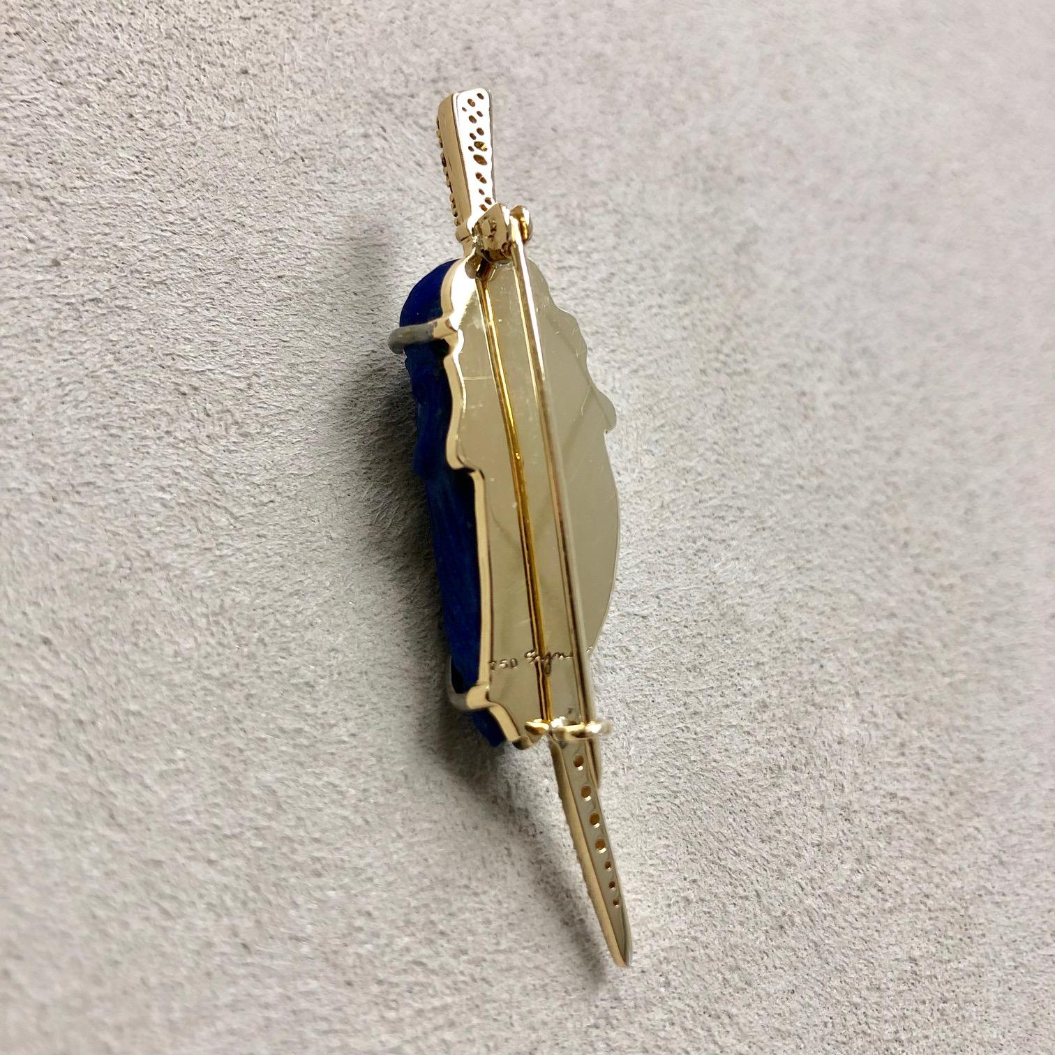 Contemporary Syna Lapis Lazuli Yellow Gold Lapel Pin with Diamonds For Sale