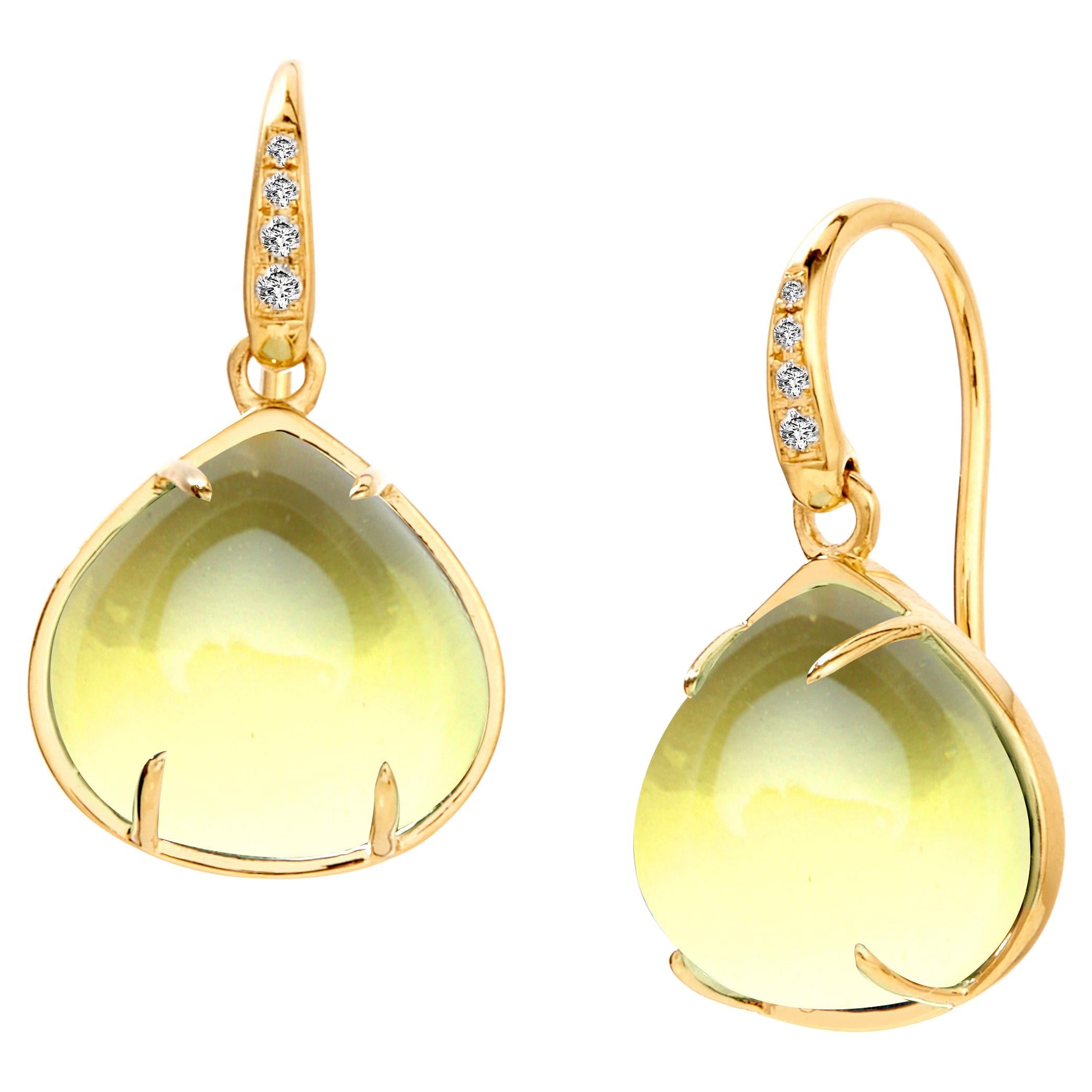 Syna Lemon Quartz Yellow Gold Earrings with Diamonds For Sale