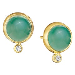 Syna Light Green Chalcedony Yellow Gold Baubles Earrings with Diamonds