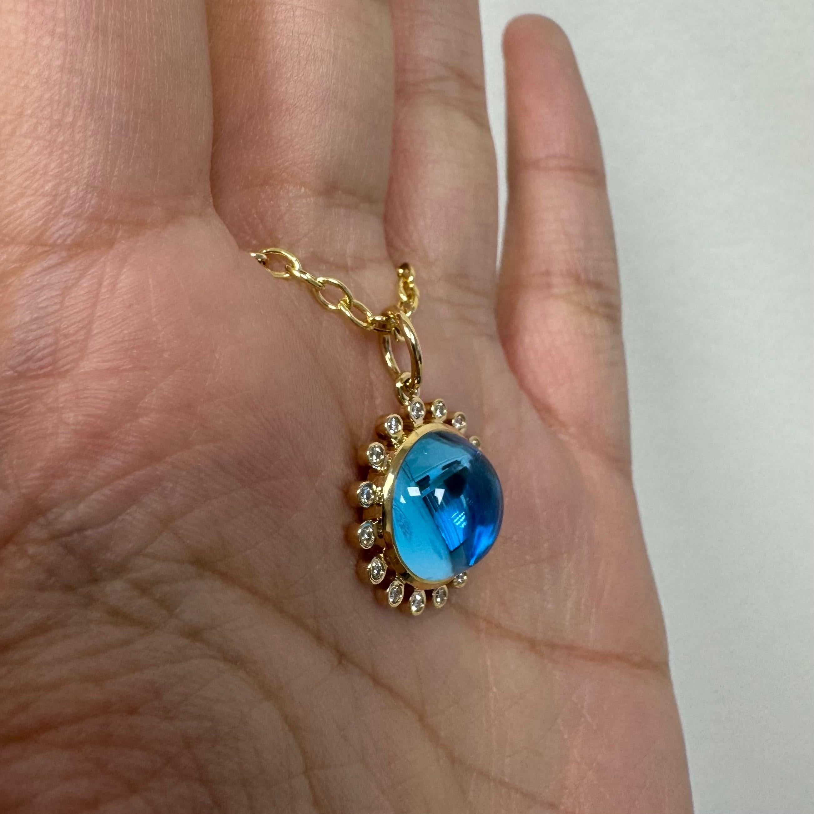Taille mixte Syna Limited Edition Yellow Gold Blue Topaz Exotic Pendant with Diamonds en vente