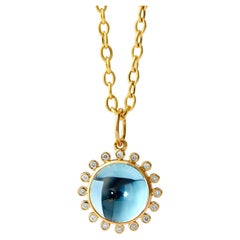 Syna Limited Edition Yellow Gold Blue Topaz Exotic Pendant with Diamonds