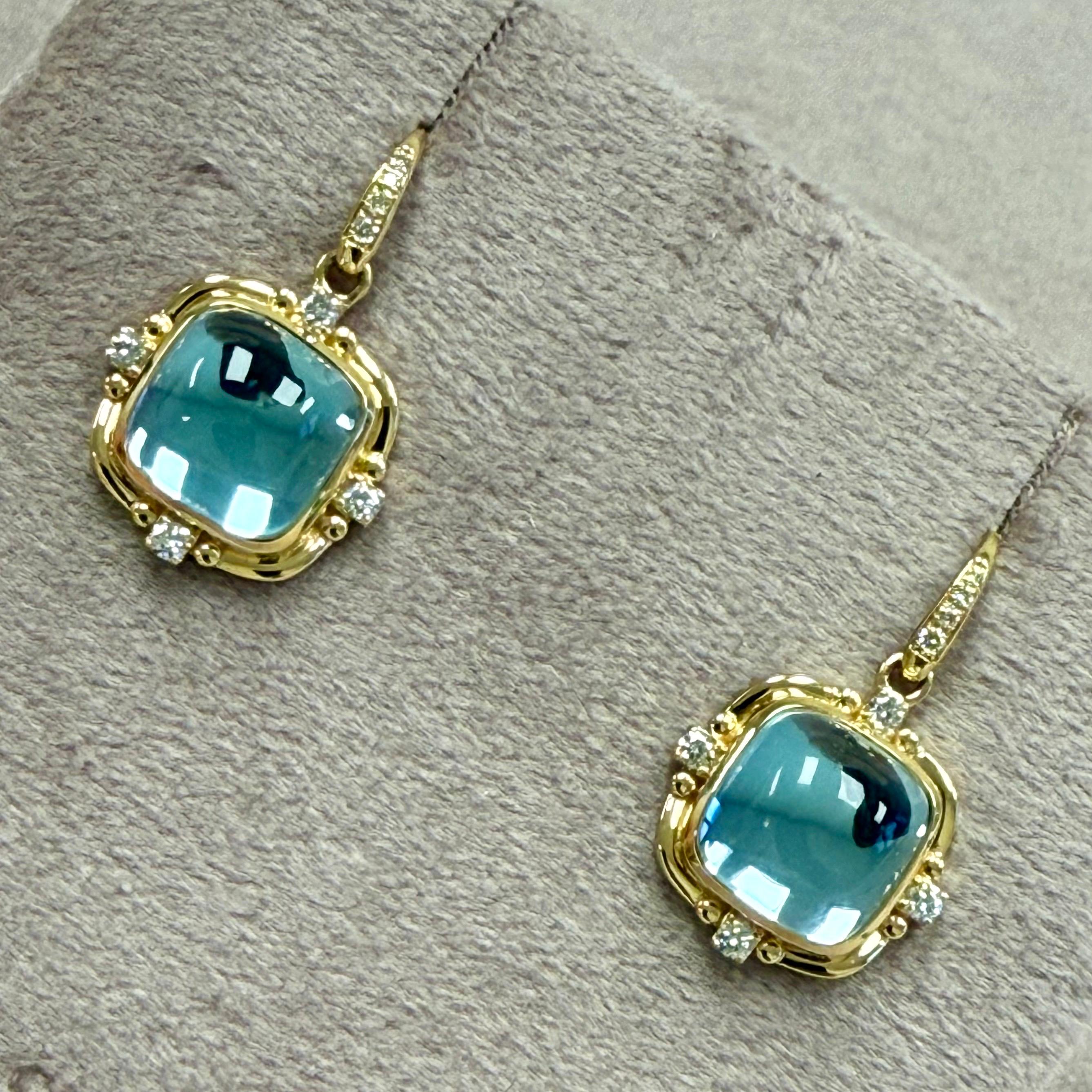 Syna Edition limitée Boucles d'oreilles pain de sucre en or jaune avec topaze bleue et diamants Neuf - En vente à Fort Lee, NJ