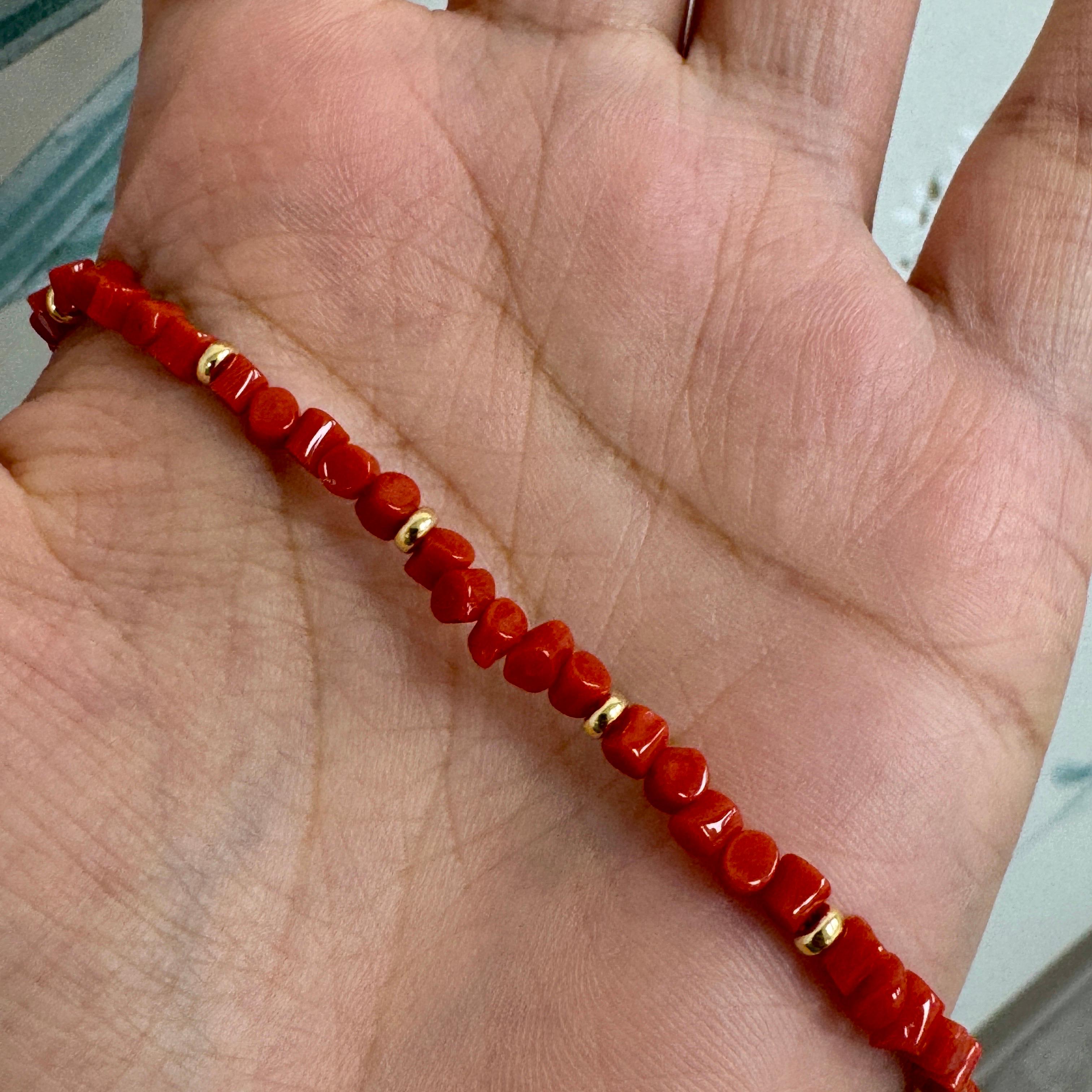 Contemporary Syna Limited Edition Yellow Gold Coral Bead Necklace For Sale