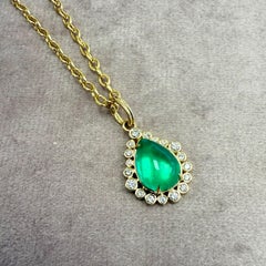 Syna Limited Edition Yellow Gold Emerald Tear Drop Pendant with Diamonds