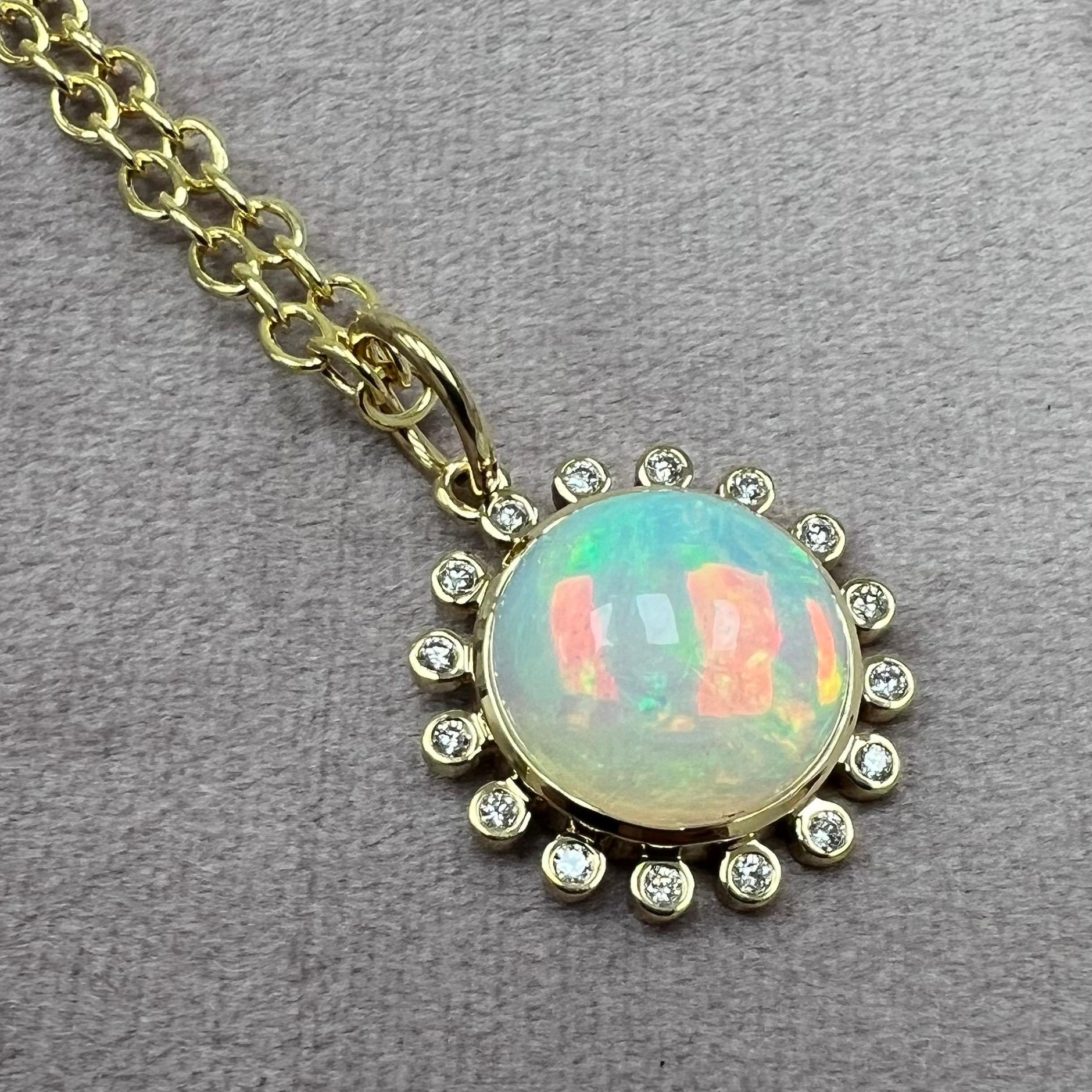 Contemporary Syna Limited Edition Yellow Gold Ethiopian Opal Exotic Pendant with Diamonds For Sale