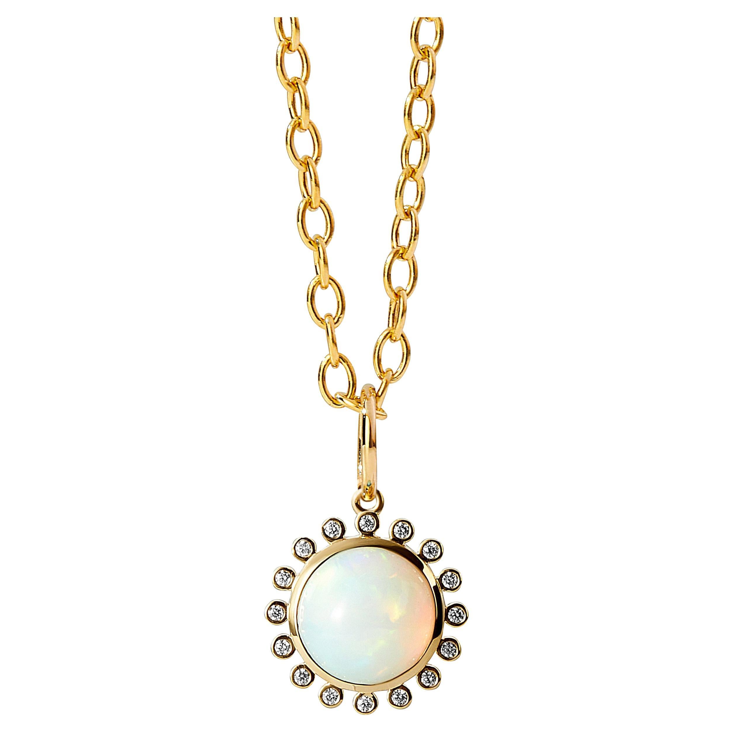 Syna Limited Edition Yellow Gold Ethiopian Opal Exotic Pendant with Diamonds For Sale