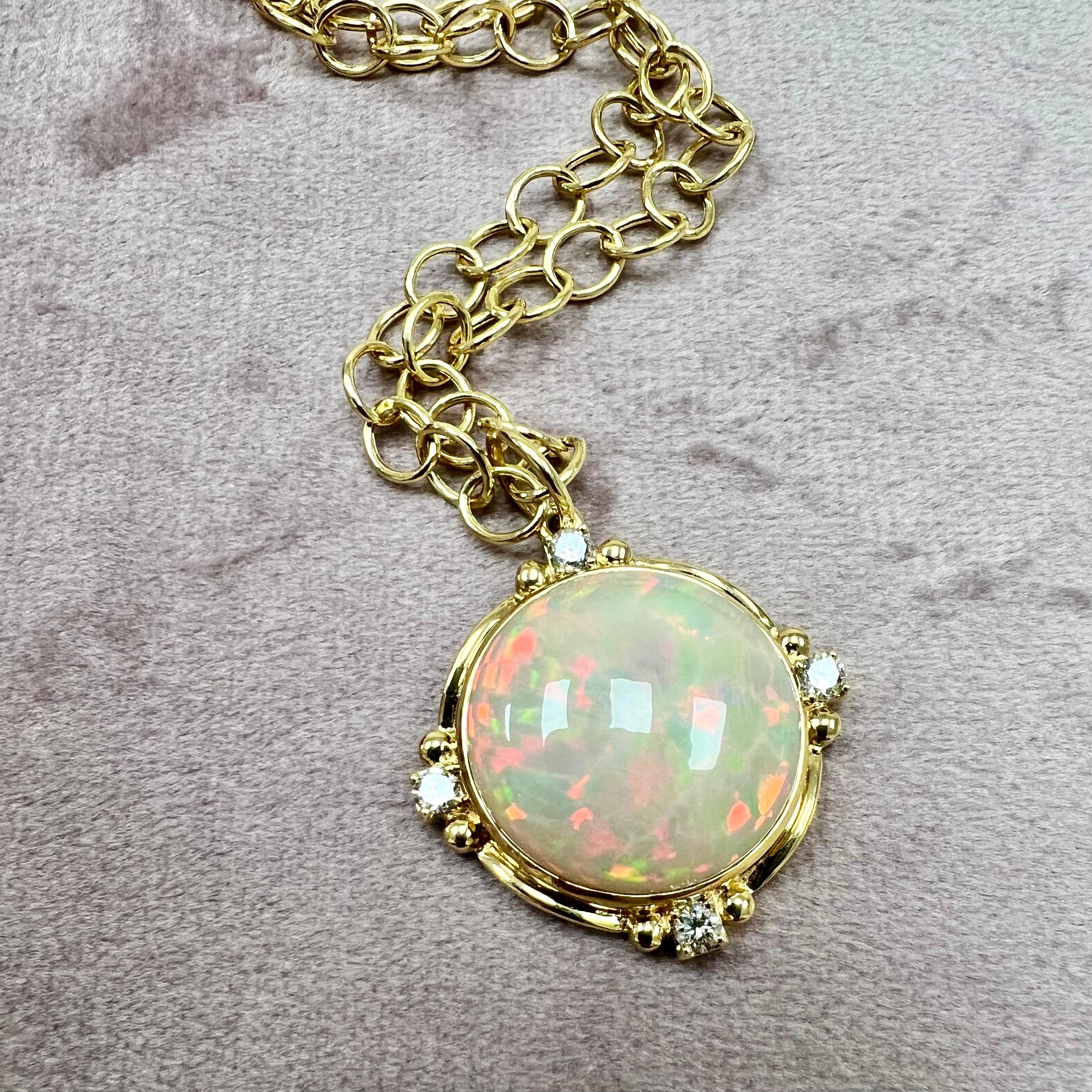 Contemporary Syna Limited Edition Yellow Gold Ethiopian Opal Pendant with Diamonds