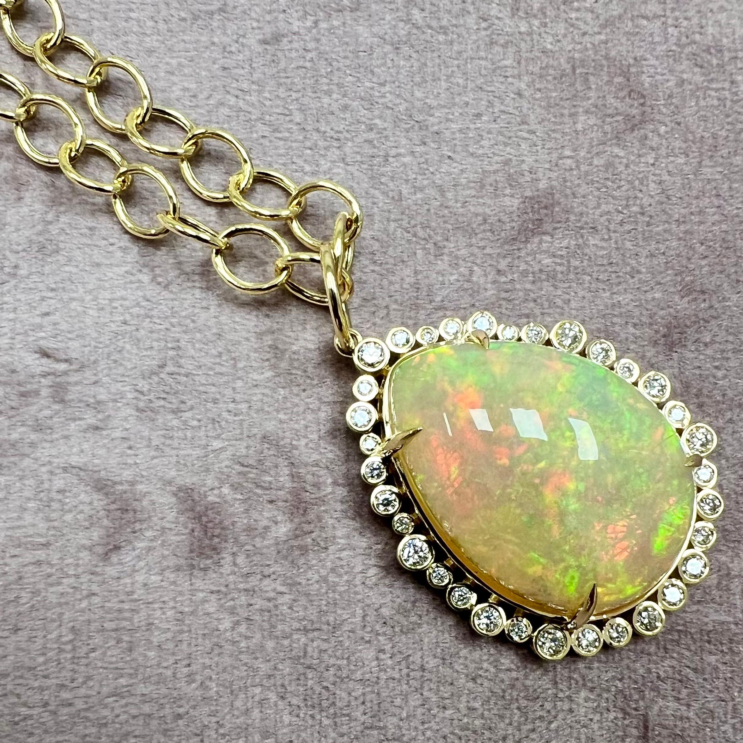 Contemporary Syna Limited Edition Yellow Gold Ethiopian Opal Pendant with Diamonds
