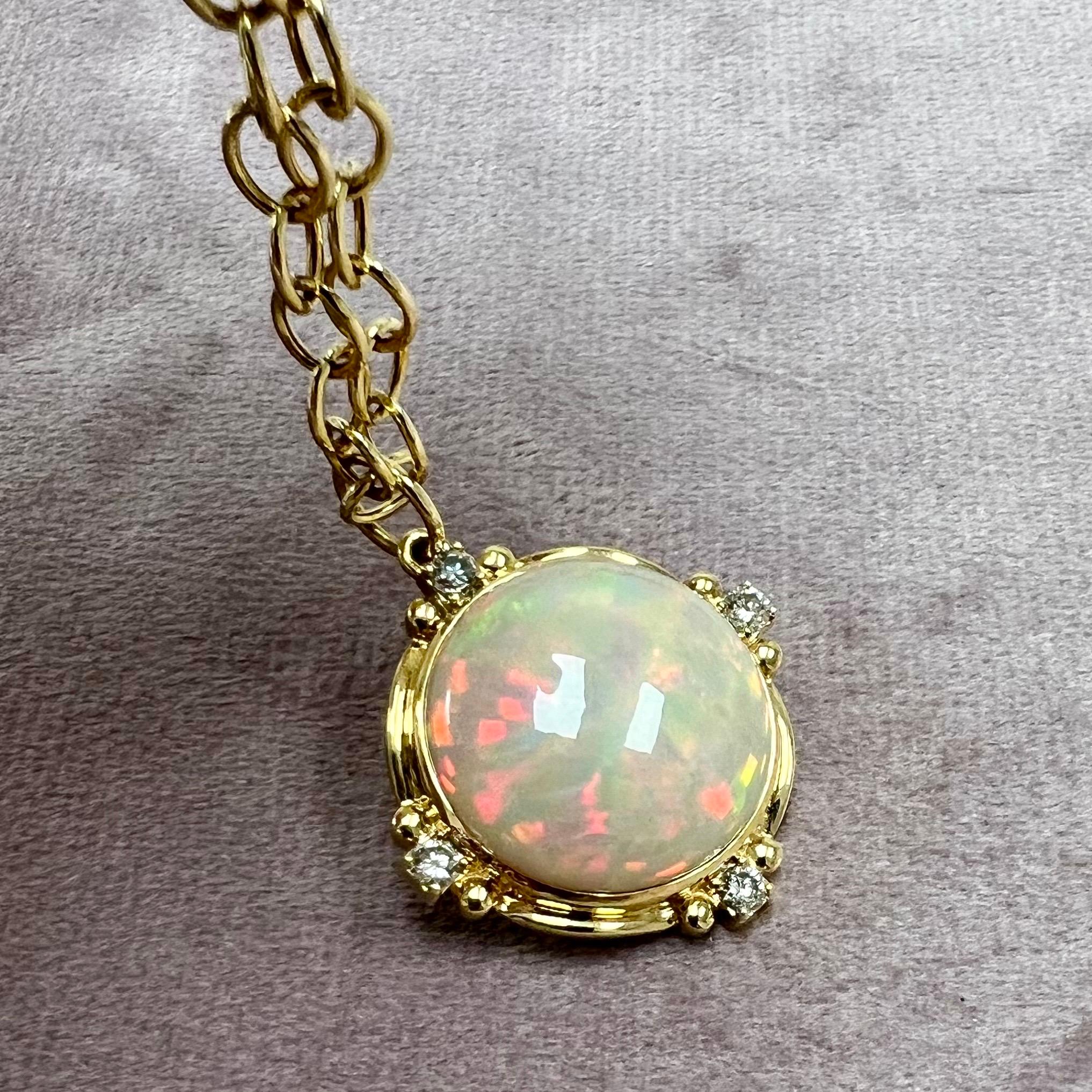 Round Cut Syna Limited Edition Yellow Gold Ethiopian Opal Pendant with Diamonds