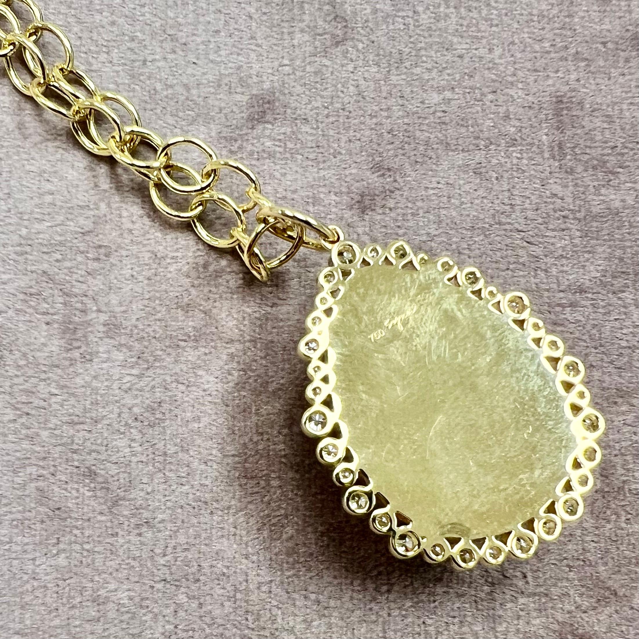 Round Cut Syna Limited Edition Yellow Gold Ethiopian Opal Pendant with Diamonds