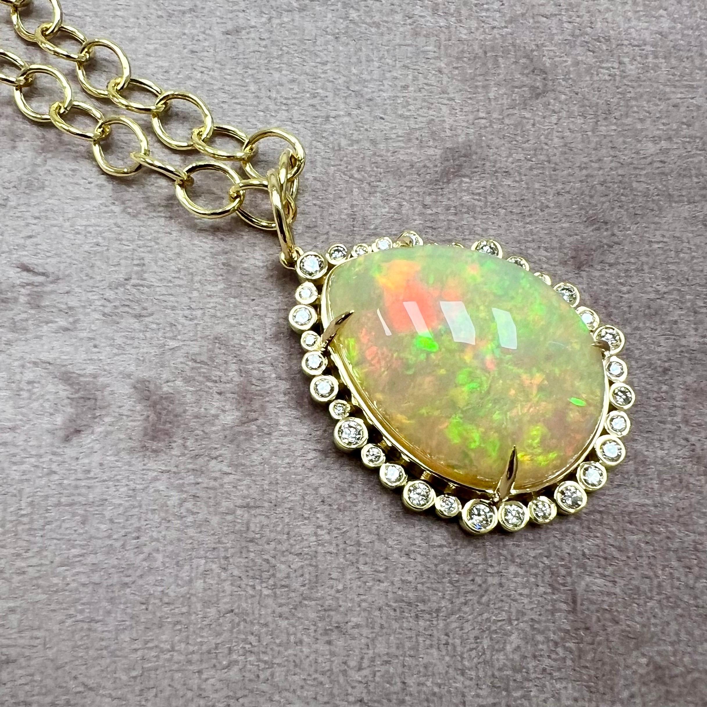 Syna Limited Edition Yellow Gold Ethiopian Opal Pendant with Diamonds In New Condition In Fort Lee, NJ