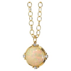 Syna Limited Edition Yellow Gold Ethiopian Opal Pendant with Diamonds