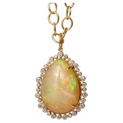 Syna Limited Edition Yellow Gold Ethiopian Opal Pendant with Diamonds