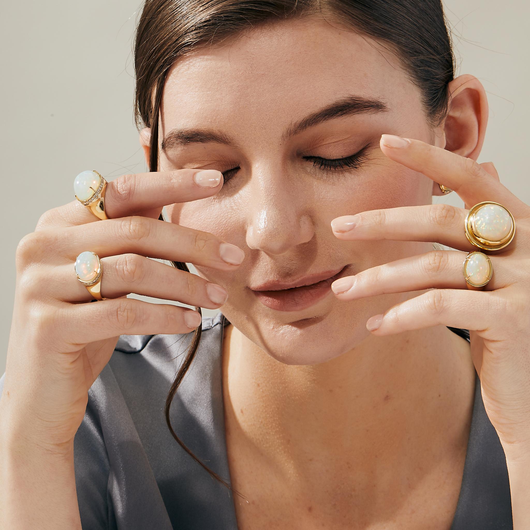 Contemporary Syna Limited Edition Yellow Gold Ethiopian Opal Ring with Diamonds For Sale