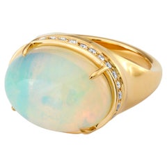Syna Limited Edition Yellow Gold Ethiopian Opal Ring with Diamonds